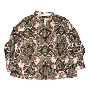 FOXCROFT Wrinkle Free Stretch Fitted Fit Paisley Cotton Button-Up Shirt Size 24W